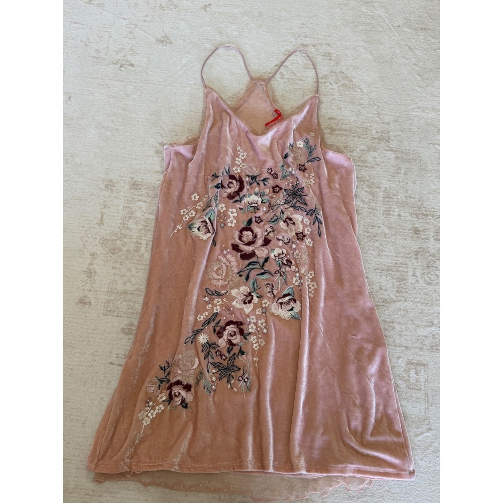 Chelsea & Violet Pink Velvet Floral Embroidered Pearl Slip Dress Womens Small
